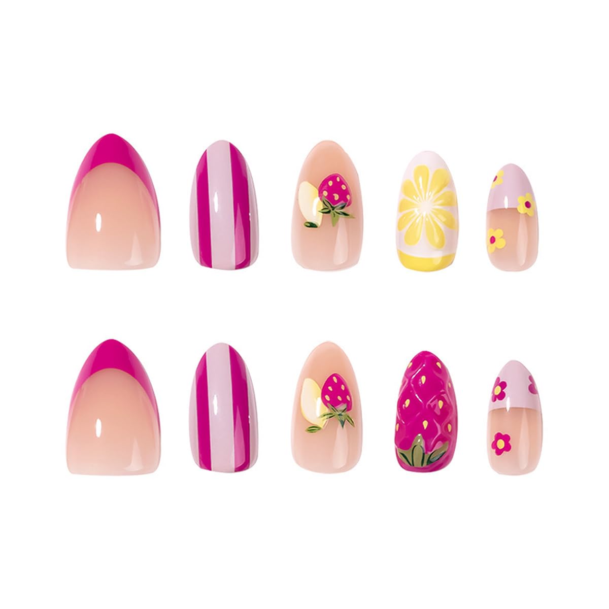 HPYFOI hands applying a press-on nail demonstrating quick at-home application benefit