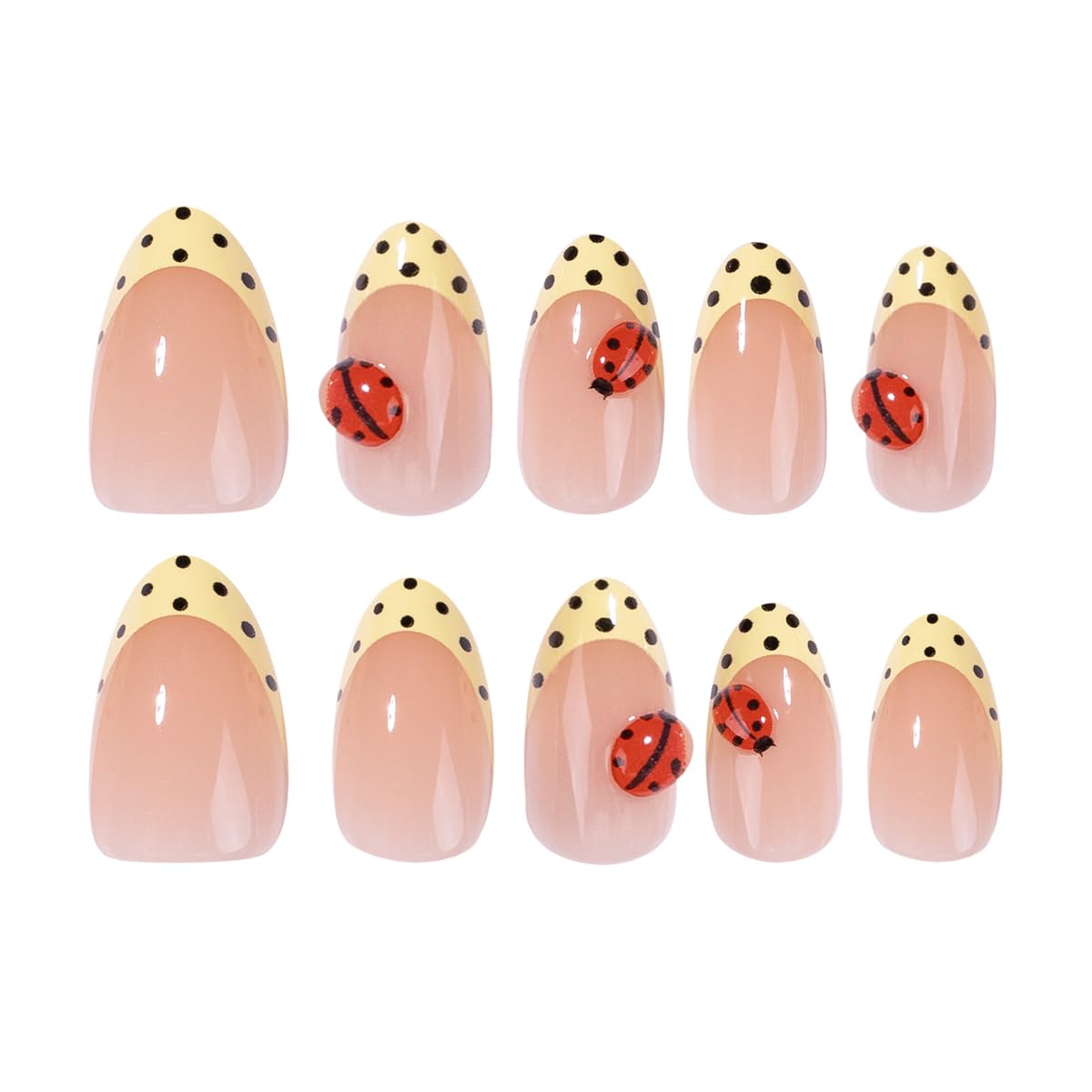 HPYFOI press-on nails worn while typing showing practical short almond shape