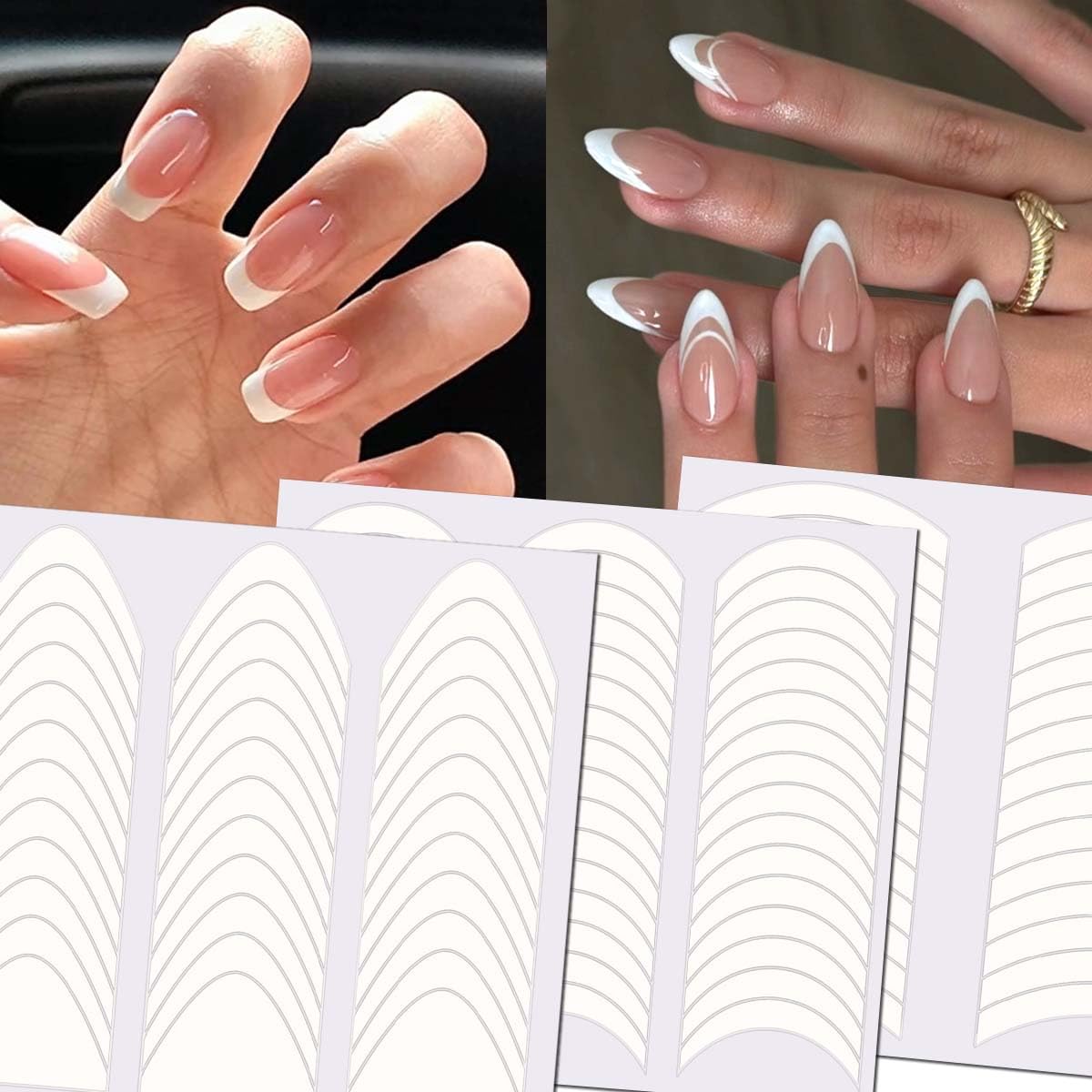 HPYFOI stickers placed over cured polish demonstrating neat French tip application