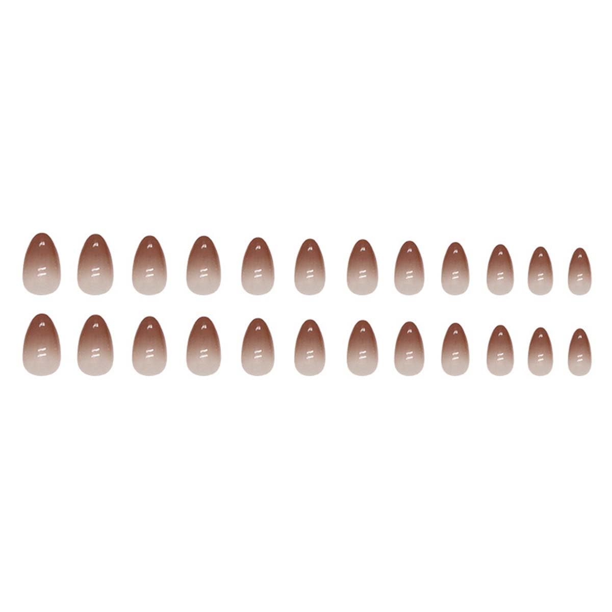 HPYFOI model wearing short almond chrome brown nails showing wearable seasonal style