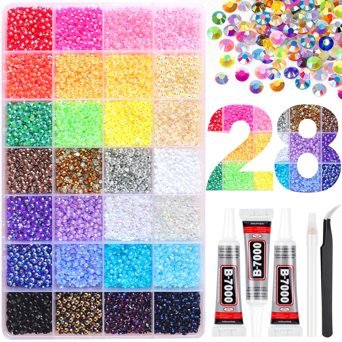HRLbrc storage box with 28-color gems showing organization and easy access