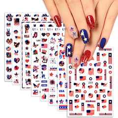 Hrnsnails front packaging showing eight patriotic decal sheets and easy setup