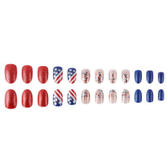 Hrnsnails press-on nails worn on hand showing instant patriotic manicure benefit