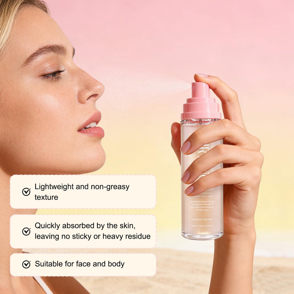 HRTTUO body spray on arm showing even coverage and shimmer