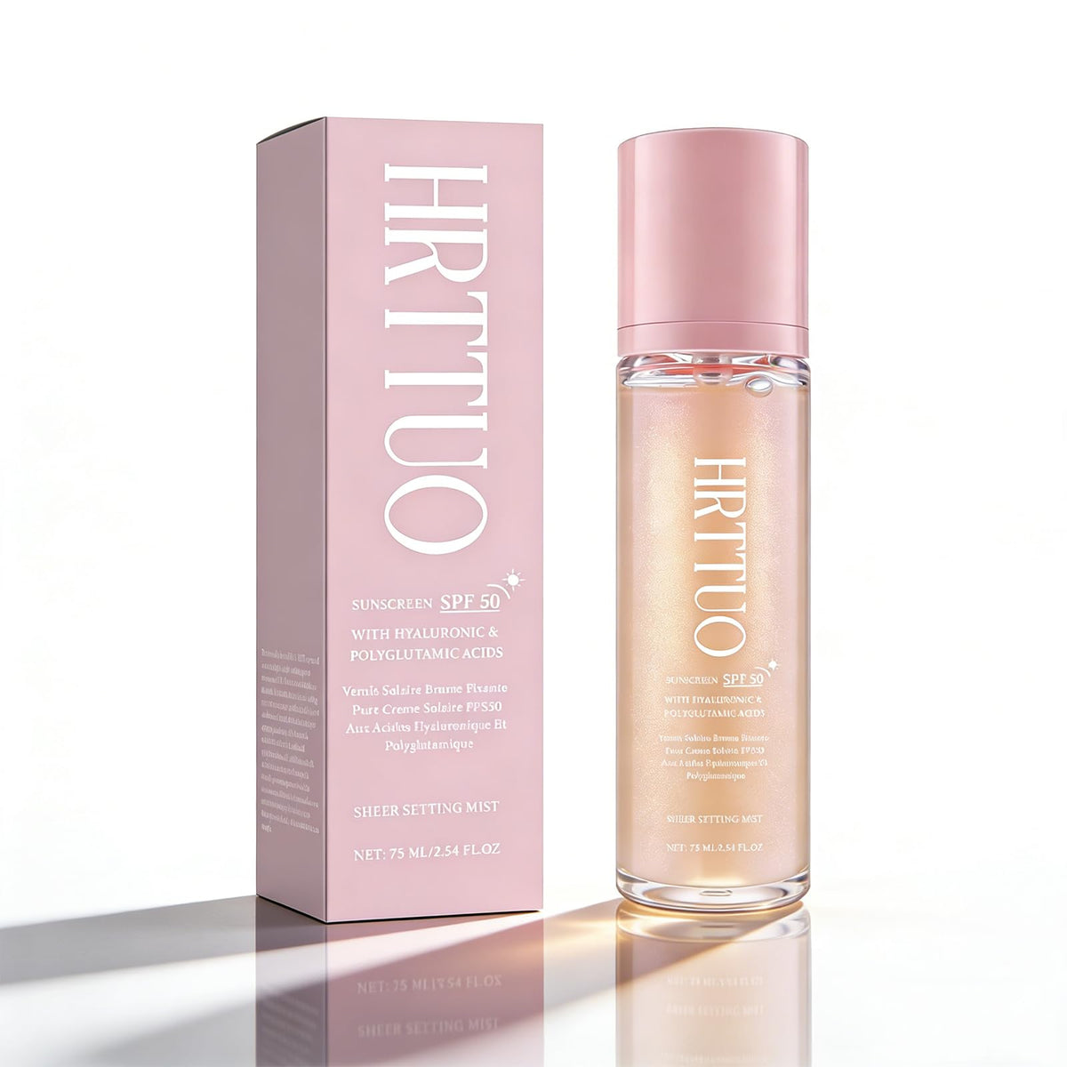 HRTTUO front packaging showing SPF 50 protection and glow