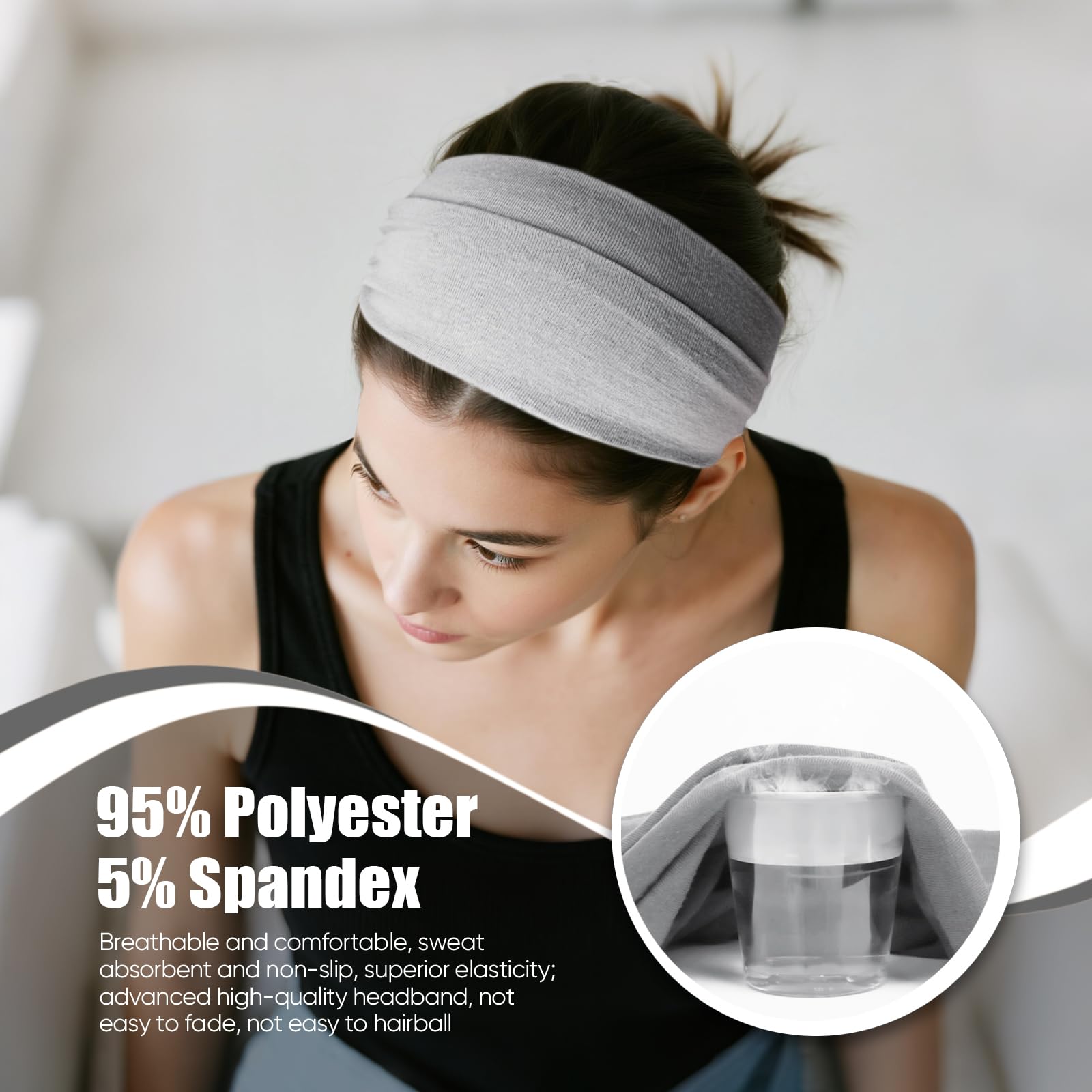 HSEM headband worn during workout showing secure fit and sweat control benefit