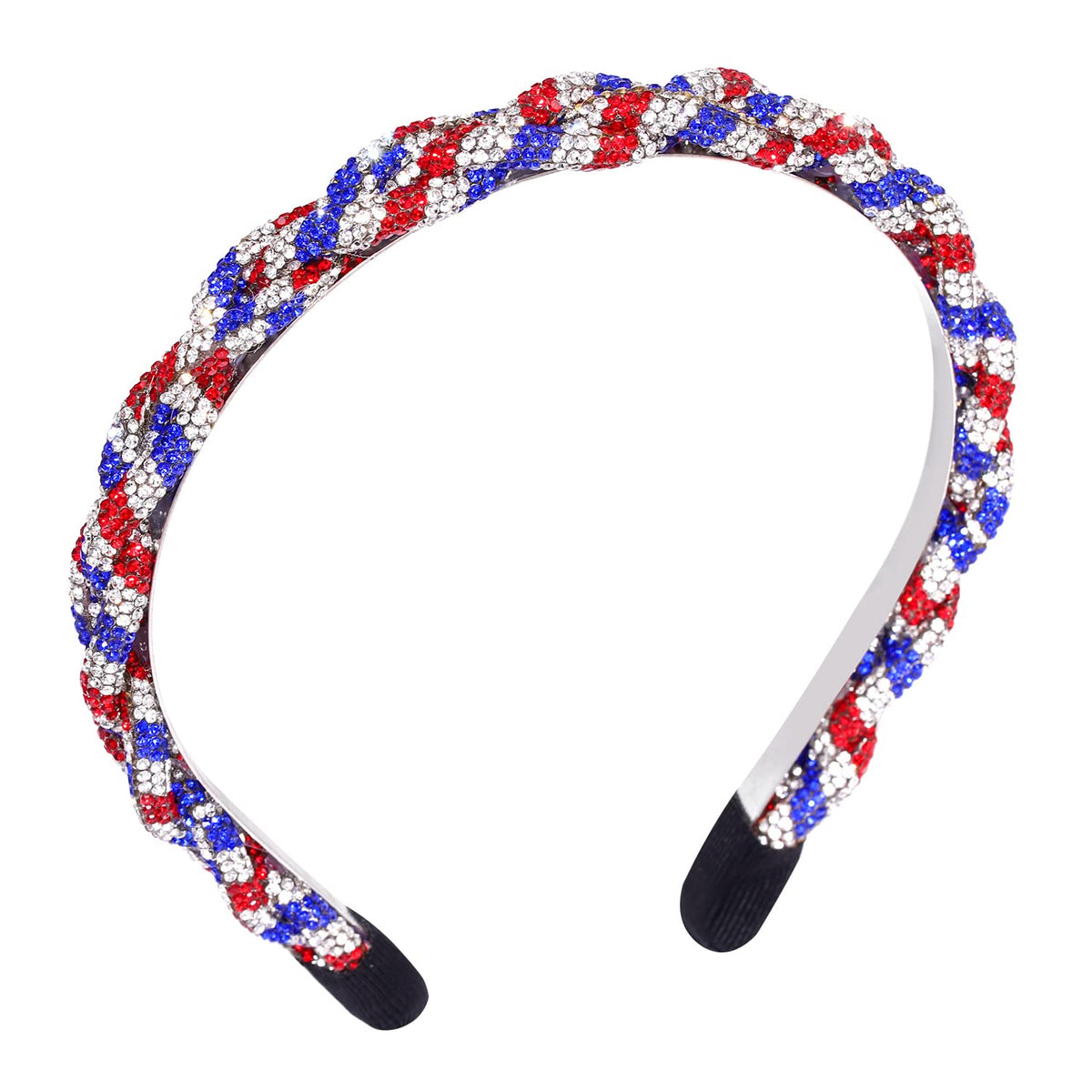HSWE headband front view showing patriotic stripes and sparkle benefit: instant festive look