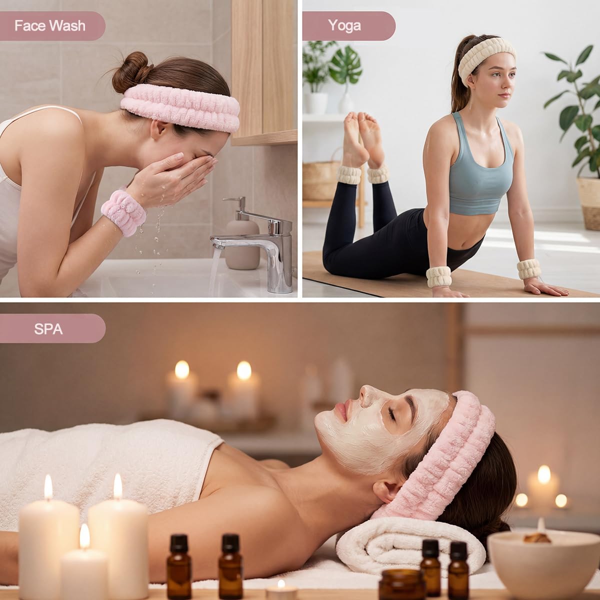 HTEGM headband keeping hair back during skincare offering neat hands-free access