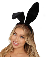 Huachi black headband front view showing bold rabbit ears and sleek look