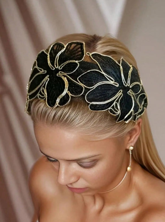 Huachi close-up of crocheted gold floral detail highlighting craftsmanship