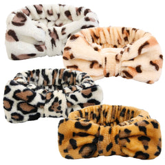 Huachi front view cheetah headband shows pattern and keeps hair tidy