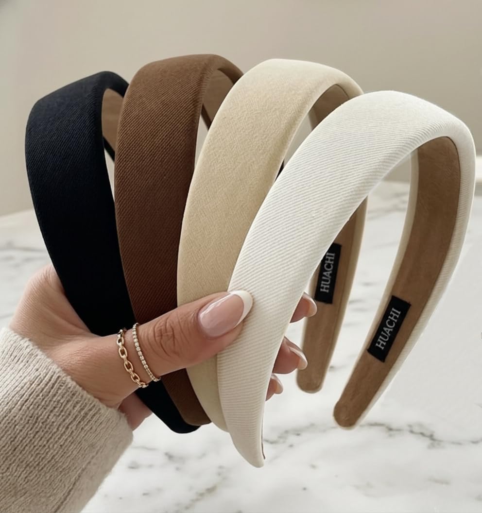 Huachi front view of 4-pack headbands showing colors and packaging, versatile accessory