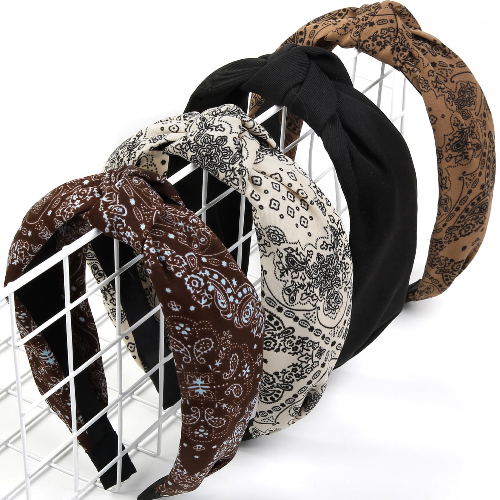 Huachi front view of 4-piece headband set shows patterns and styling benefit