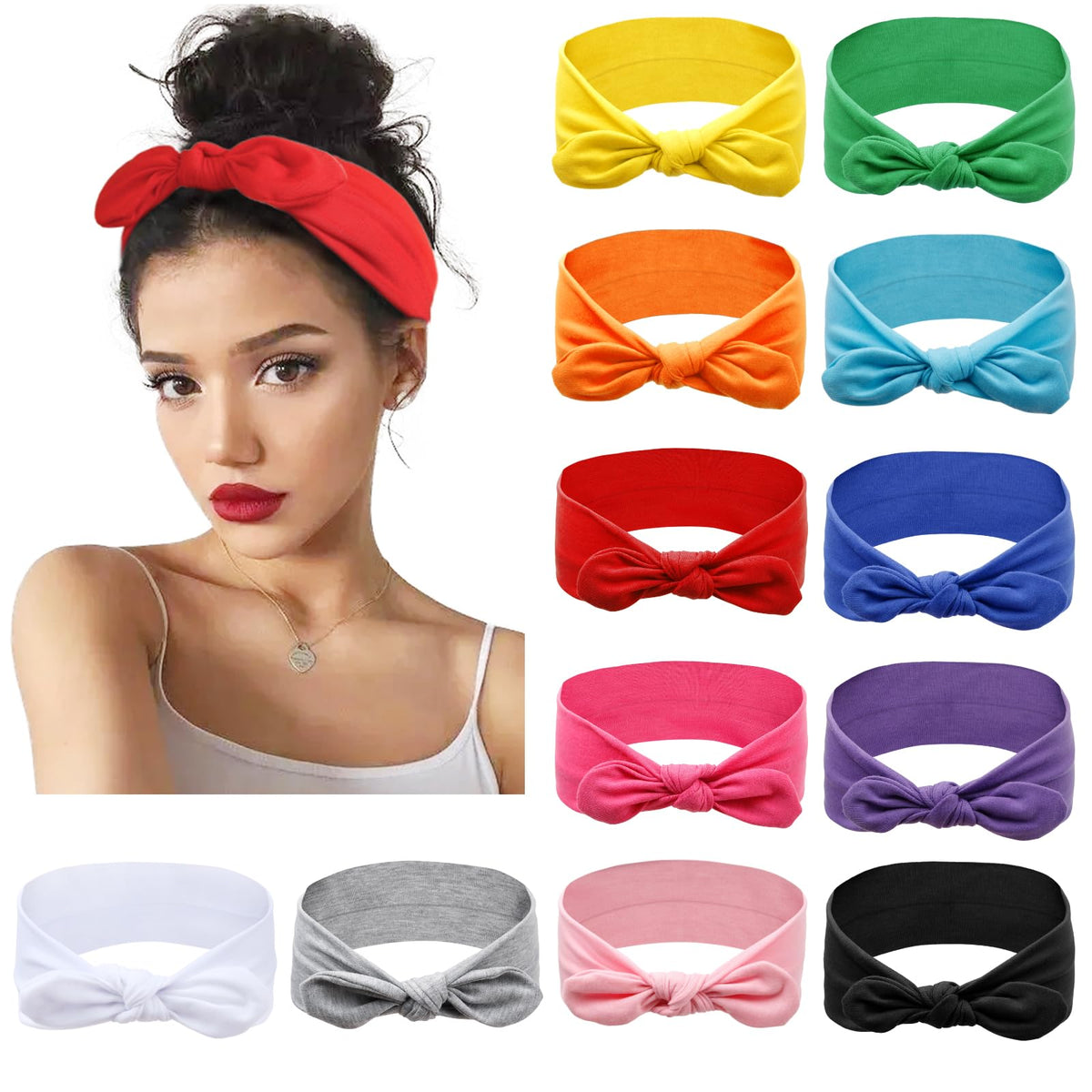 Huachi front pack showing all twelve colorful bow headbands for easy styling