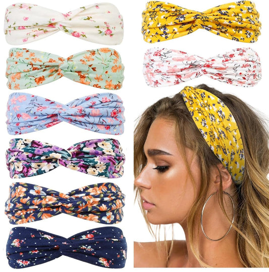 Huachi front view of 8 floral headbands showing vibrant colors and variety
