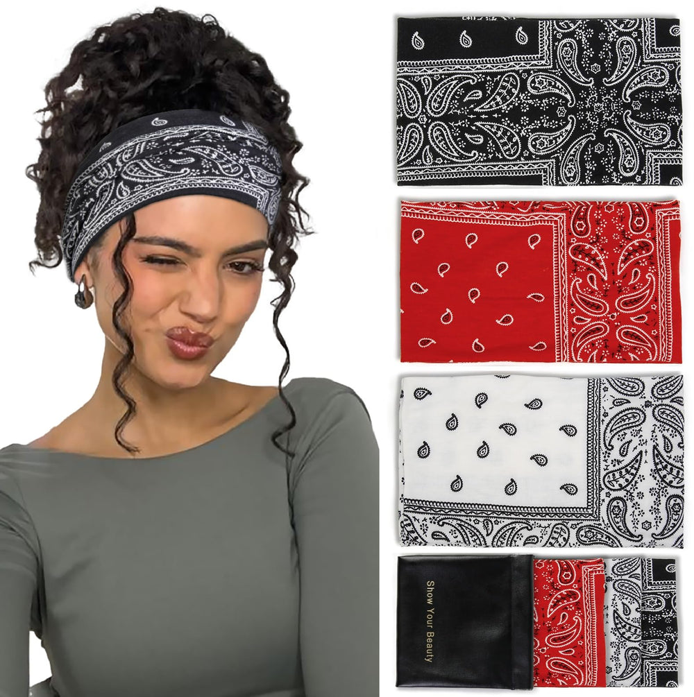 Huachi front packaging showing three color bandana headbands and outfit matching benefit