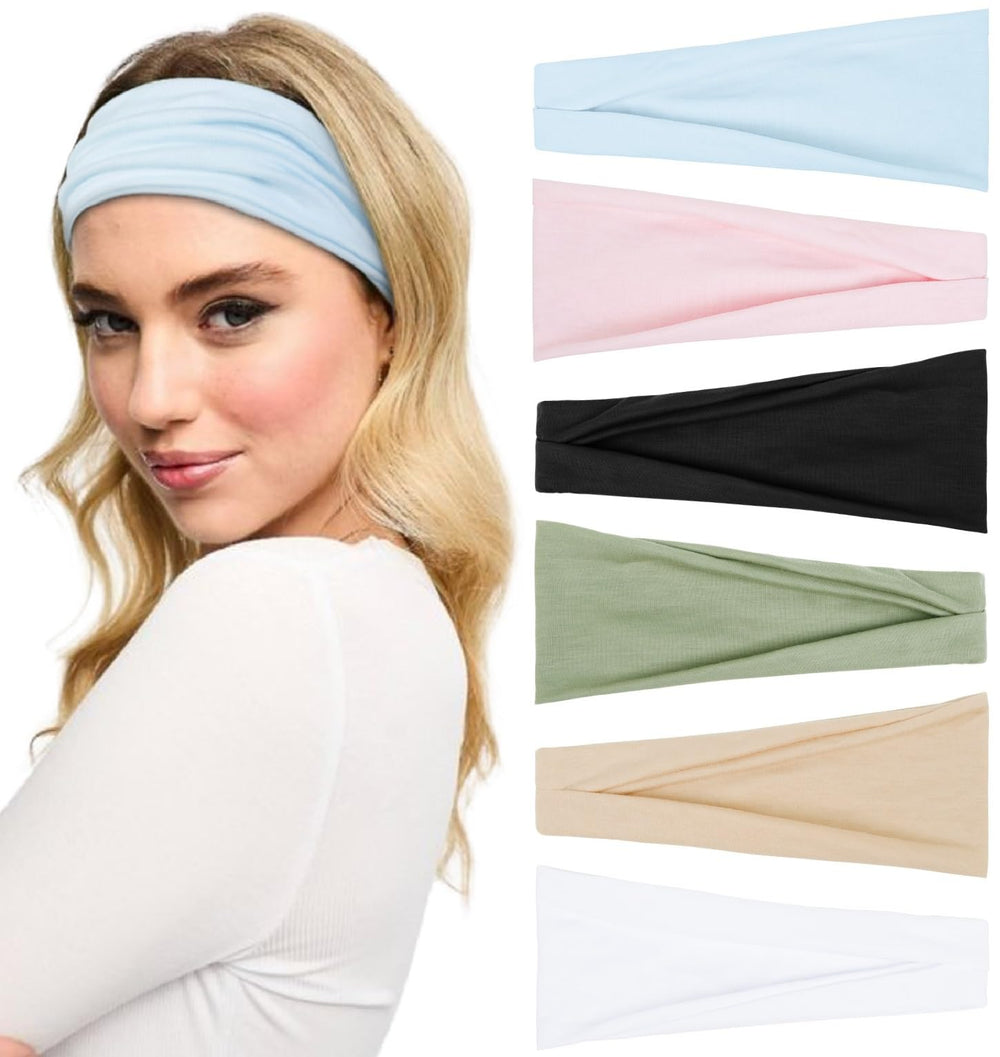Huachi front view of six headbands showing colors and benefits of everyday wear