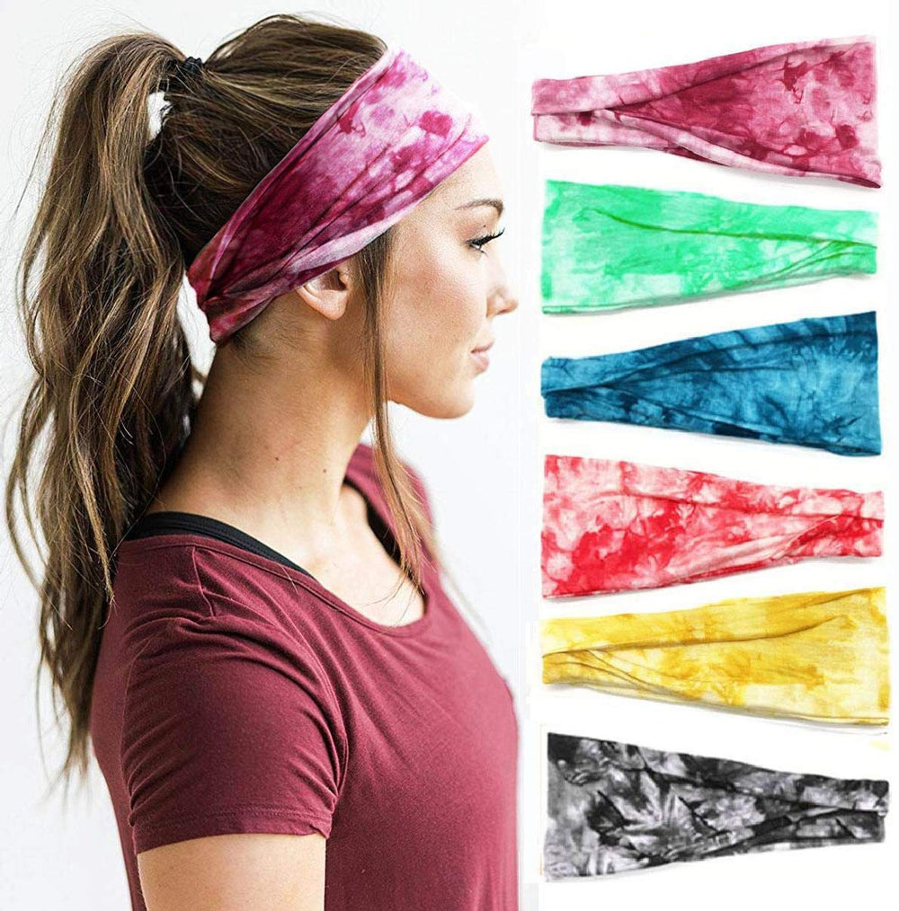 Huachi front view of six headbands in pack showing colors and reversible style for versatile wear