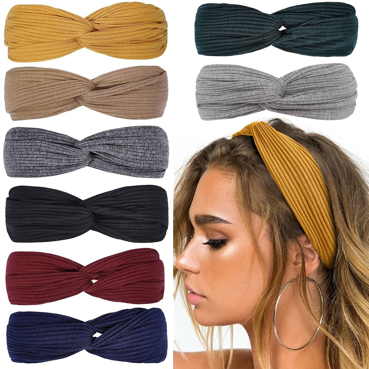 Huachi front view of 8-pack headbands showing colors and packaging benefits