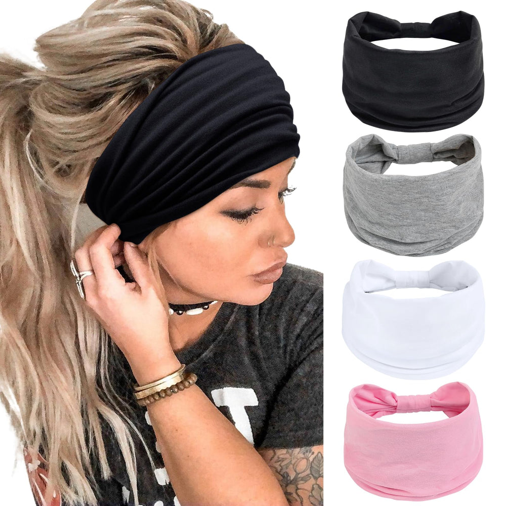 Huachi front view of four-pack headbands showing colors and neat fold, comfortable daily wear