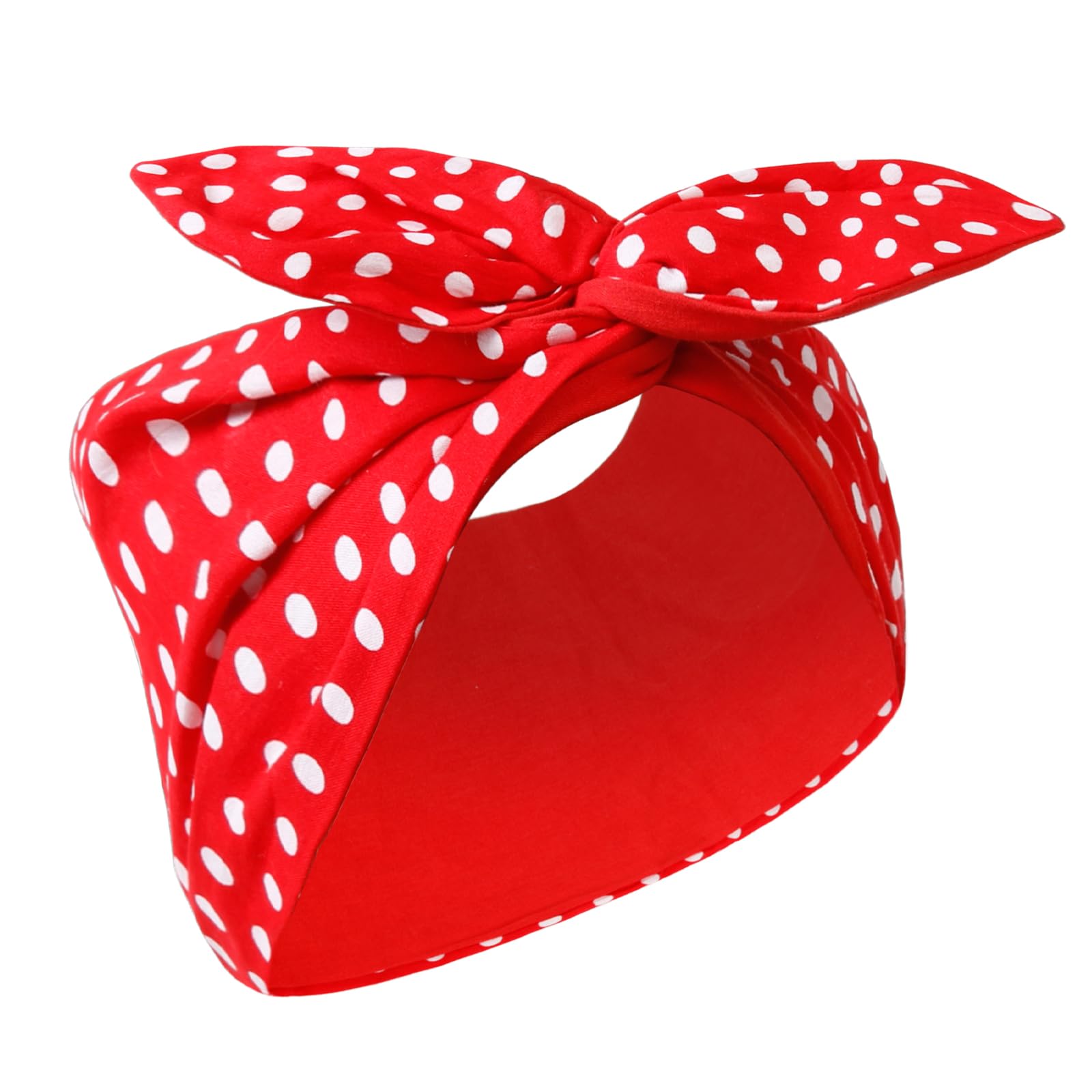 Huachi front view of red polka dot bandana headband, vintage flair