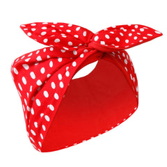 Huachi front view of red polka dot bandana headband, vintage flair
