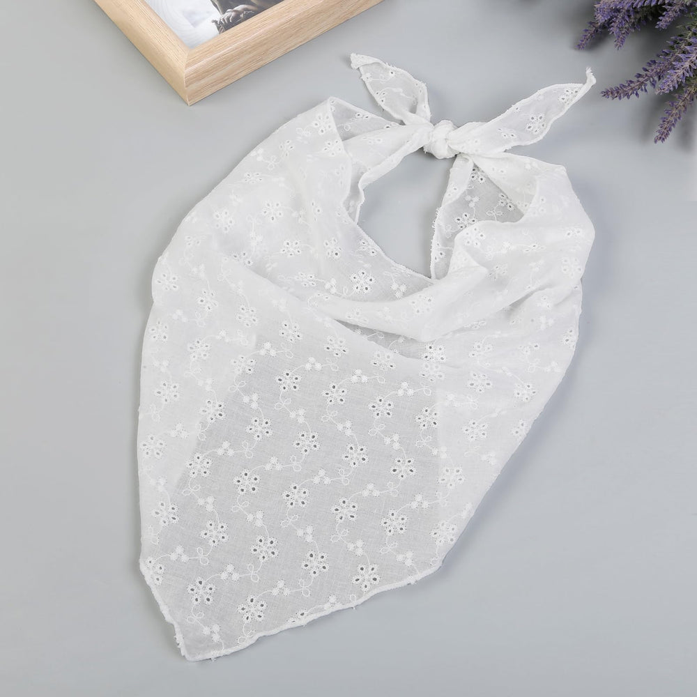 Huachi front view white bandana headband shows vintage style and easy tie fit
