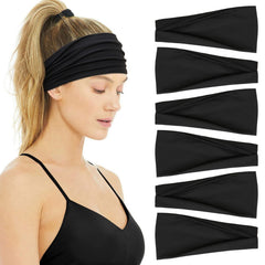 Huachi front packaging showing six black headbands and neat stack, convenient storage benefit