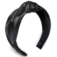 Huachi front view black knotted headband showcasing polished look and easy wear