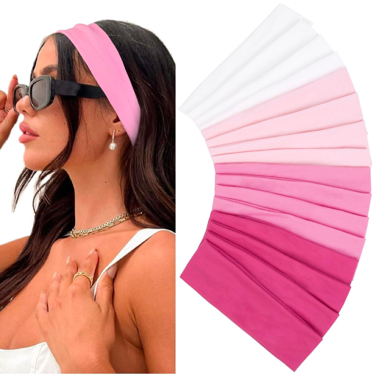 Huachi front view of 16-pack headbands showing color assortment and neat packaging benefit