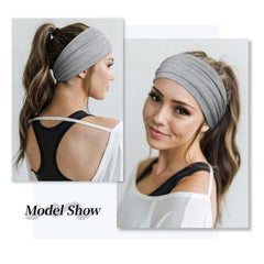 Woman wearing Huachi headband during yoga demonstrating secure fit and non-slip benefit