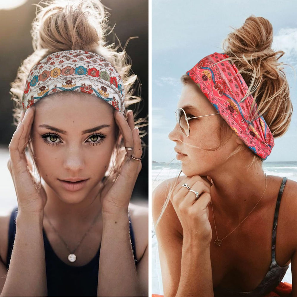 Huachi headband worn by model during yoga showing stay-put benefit