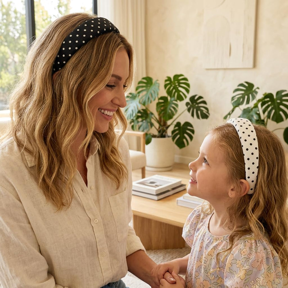Huachi headband worn with straight ponytail demonstrating secure non-slip hold benefit