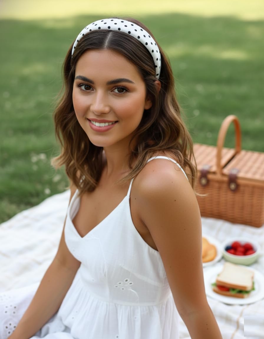 Huachi headband styled with brunch outfit showcasing instant retro-chic upgrade benefit