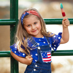 Huachi headband paired with red white blue outfit for festive styling