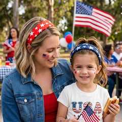Huachi headband styled with summer outfit, elevates patriotic ensembles