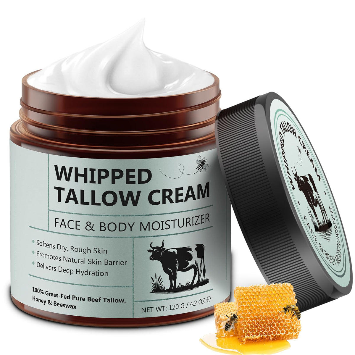 HUALIJIA front jar view showing whipped beef tallow balm benefit hydration