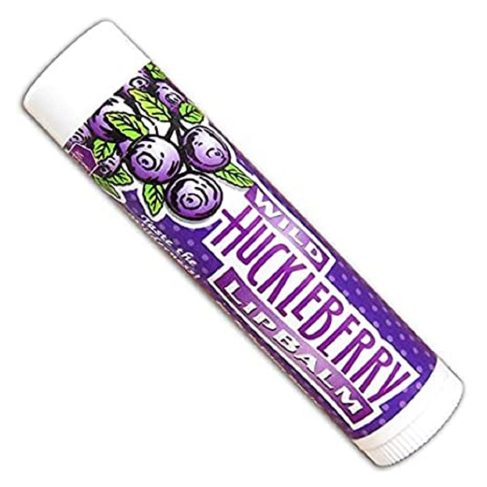 Huckleberry Haven lip balm front tube showing label and flavor benefits