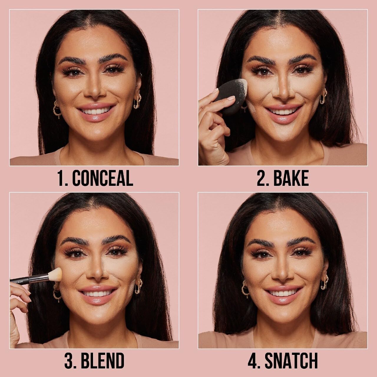 HUDA Beauty under-eye demo showing brightening effect and crease reduction