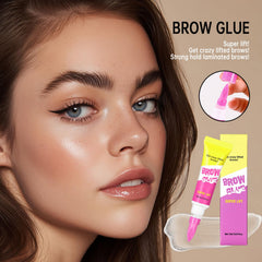 HUDABABY applying glue with comb to lift brows for neat hold