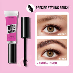HUDABABY product applied on model brows, natural groomed look benefit