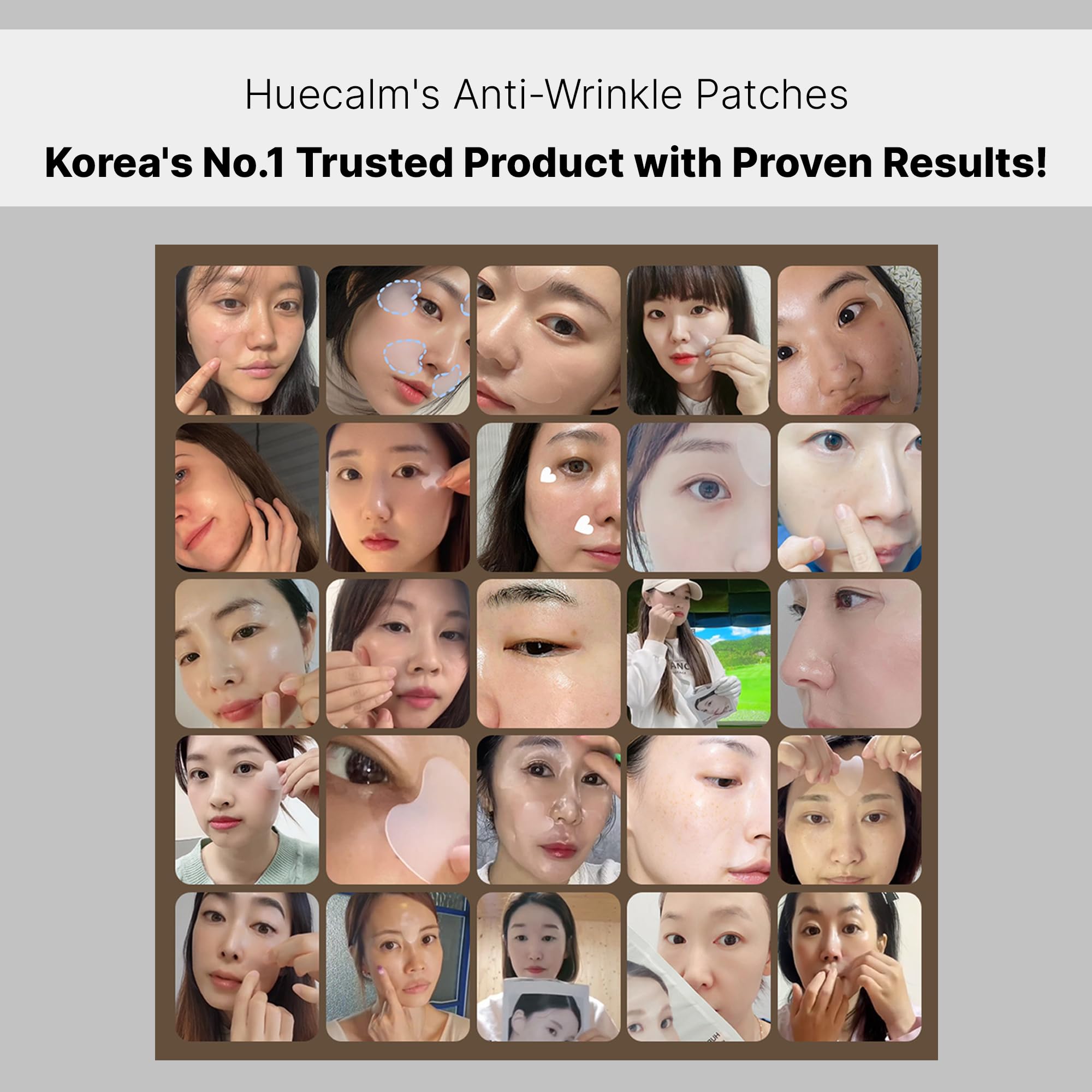 HUECALM kit laid out with 24 patches for easy routine and travel
