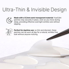 HUECALM patch applied under eye demonstrating discreet lift and hydration