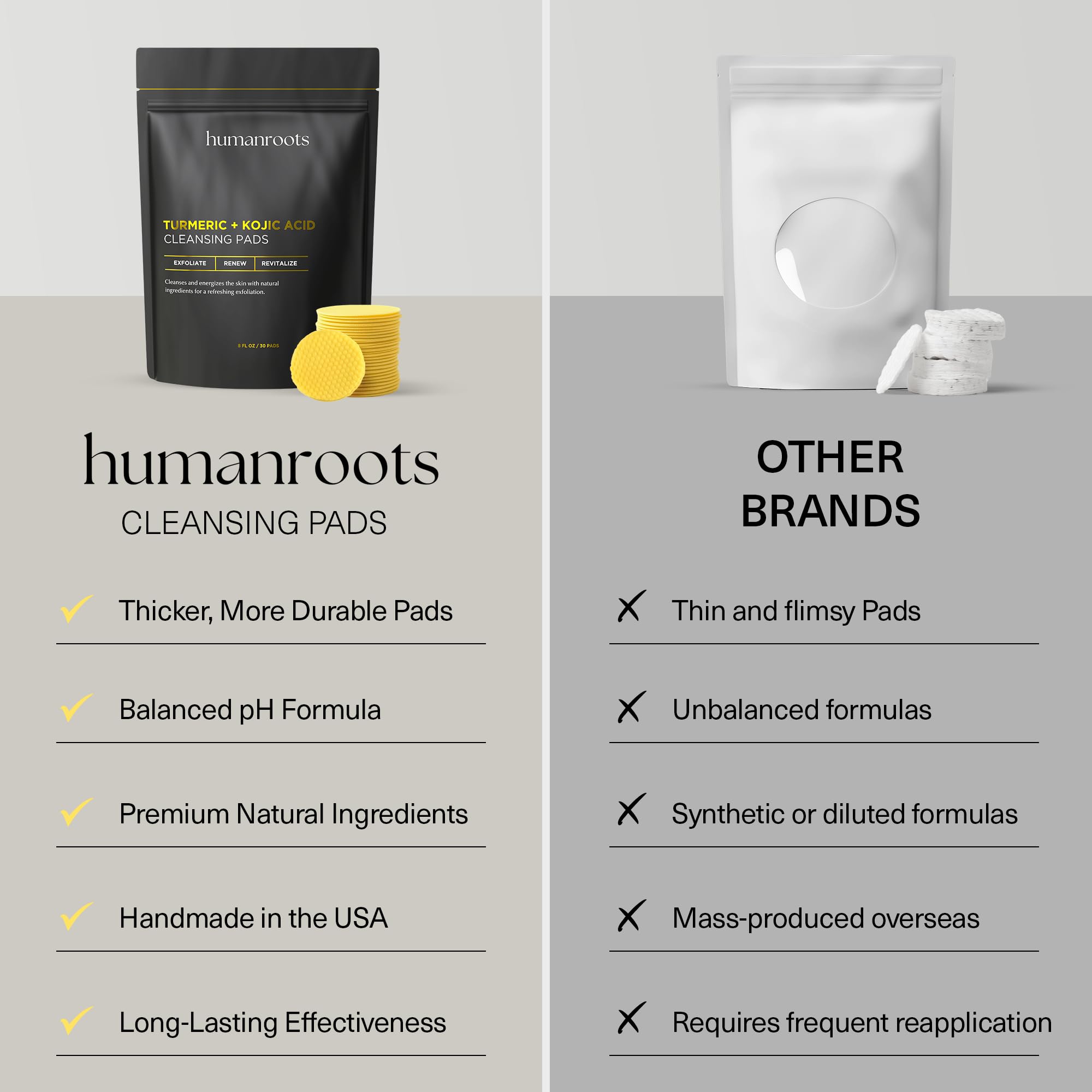 humanroots pad being applied to cheek illustrating quick exfoliation and refresh benefit
