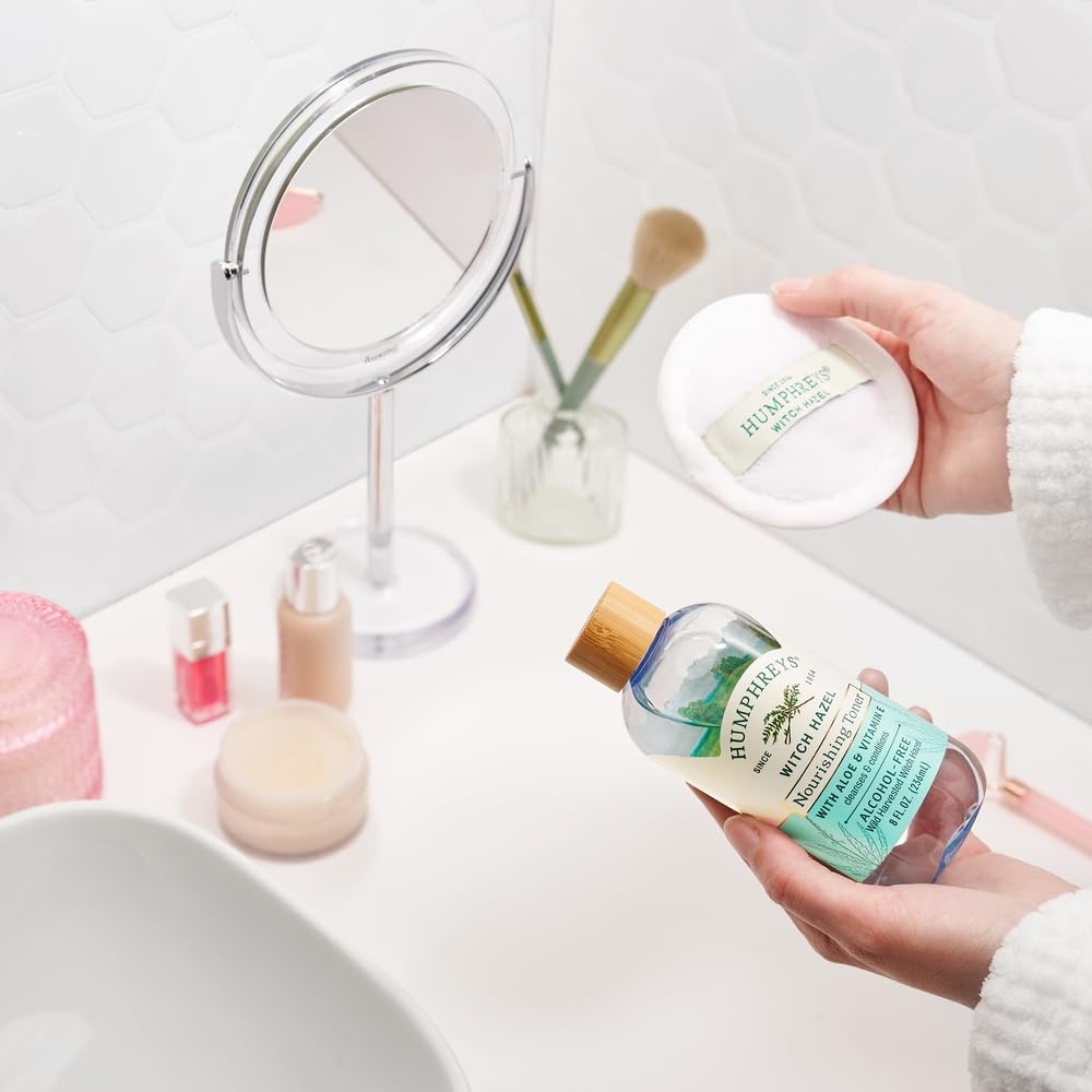 Humphreys toner on bathroom shelf styled for routine convenience and everyday benefit