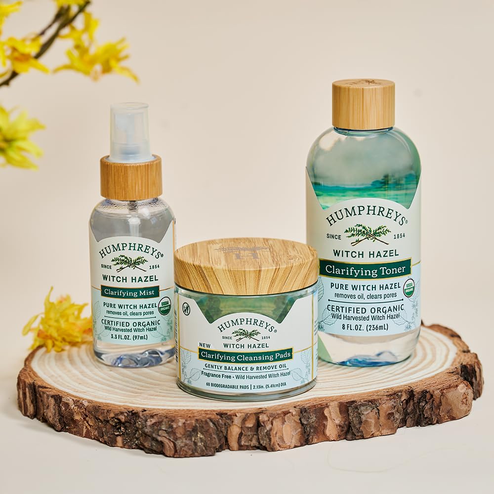 Humphreys bottle beside daily skincare items showing easy routine integration