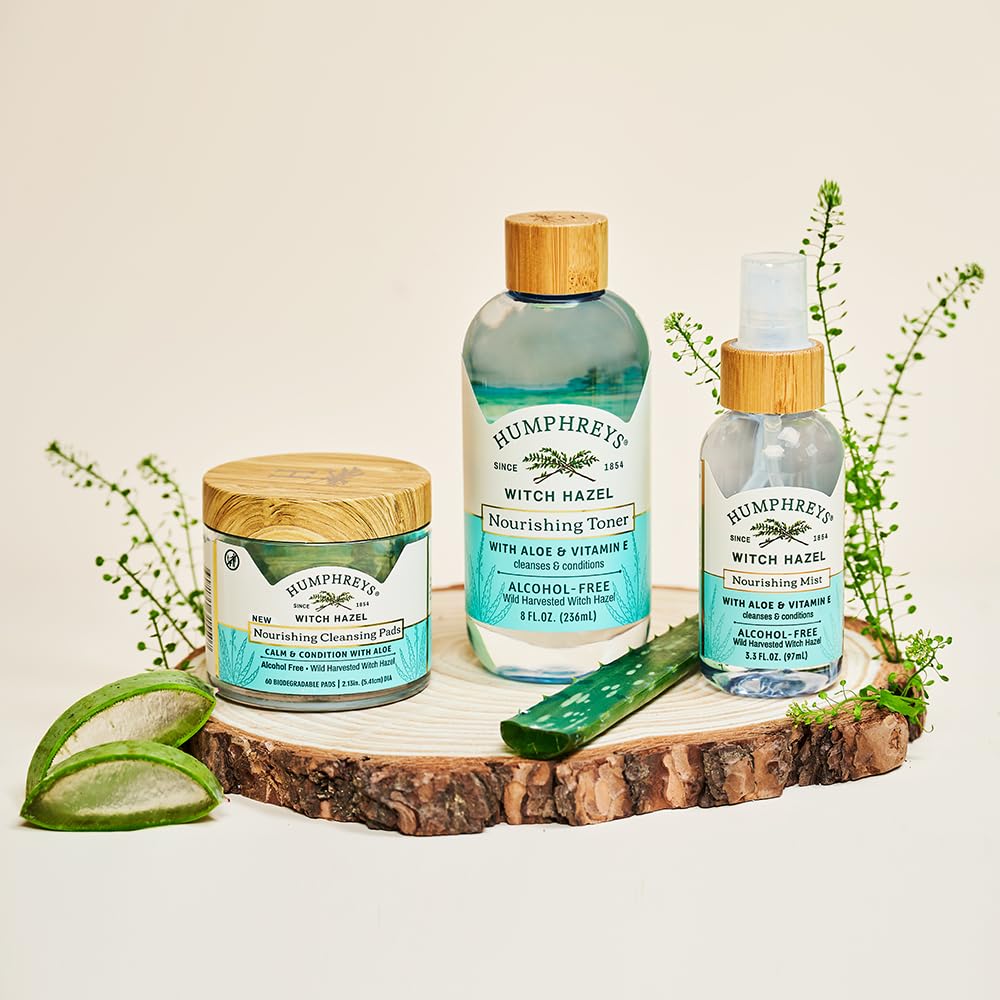 Humphreys flatlay with toner among skincare items showing routine versatility benefit