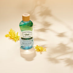 Humphreys bottle on bathroom shelf lifestyle shot promoting daily routine