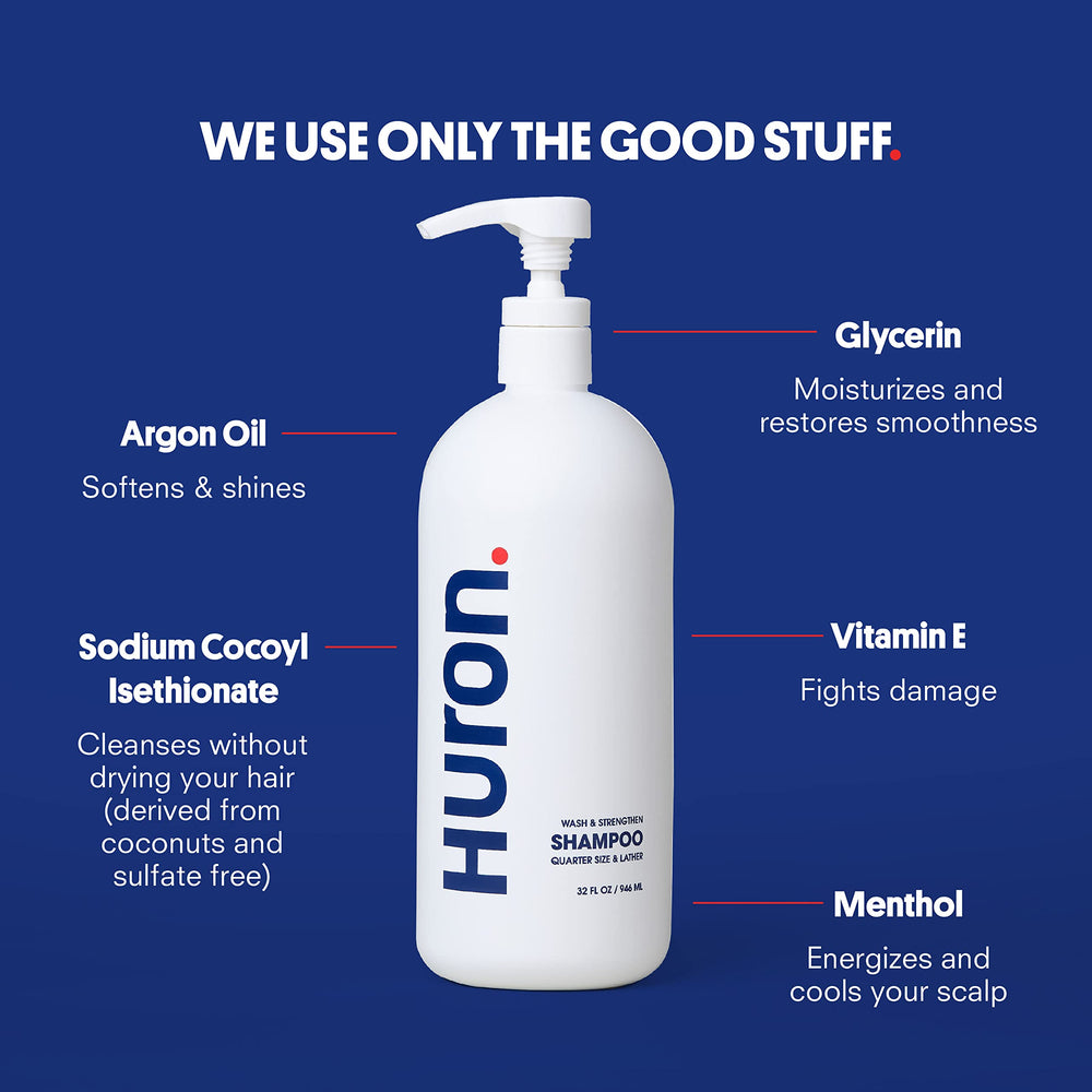 Huron shampoo lather texture showing gentle foam and hydration