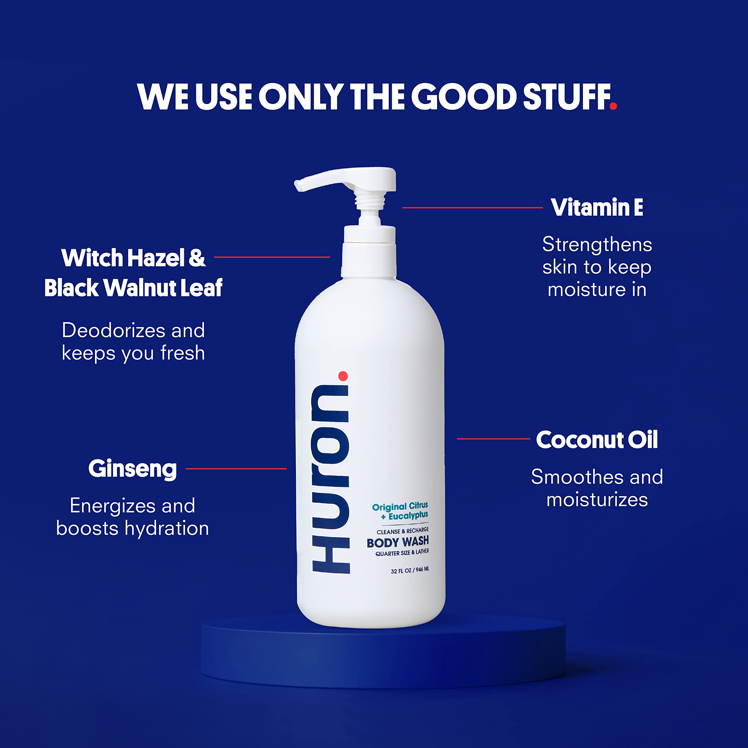 Huron body wash rich lather texture demonstrating moisturizing, creamy foam